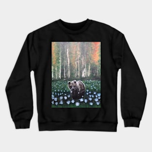 Autumn Morning in a Forest Bear Flowers and Blowers Peace Harmony with Nature Crewneck Sweatshirt